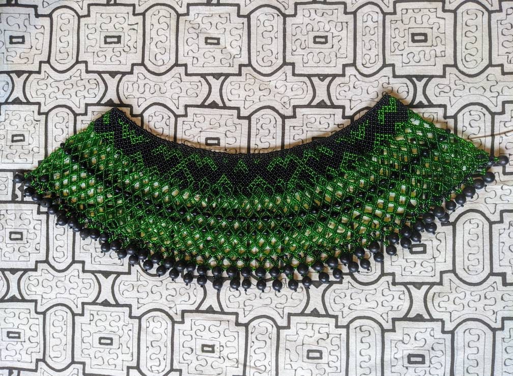 SHAMANIC BIB NECKLACE Maxi Pechera green Unique one of a kind exclusive design with seeds