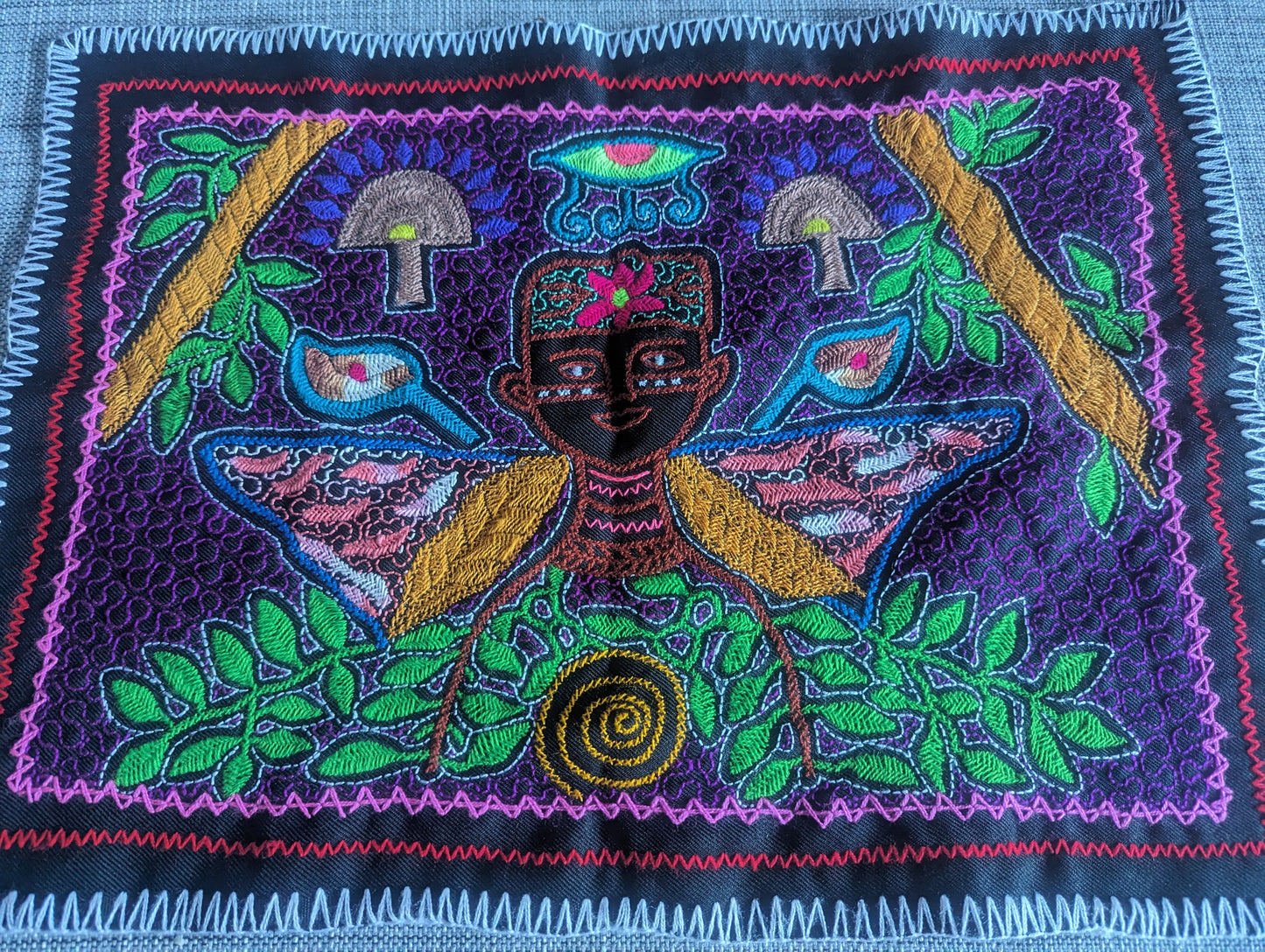 SHIPIBO SHAMAN CURANDERO tapestry Amazonian Shamanic small handmade embroidered cloth Maestro Healer Chaman altar cloth 47x35cms/18.5 x14 in