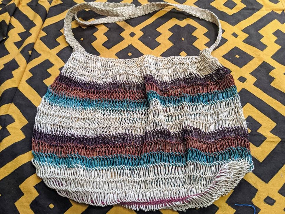 HEMP HANDBAG flea market shopping bag ecofriendly handmade with CHAMBIRA palm tree fibers bohemian hippie style