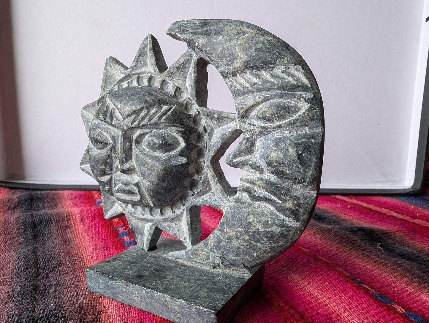 ANDEAN SUN MOON Statue figurine altar shrine spiritual stand up object Serpentinite stone rock from Machu Picchu