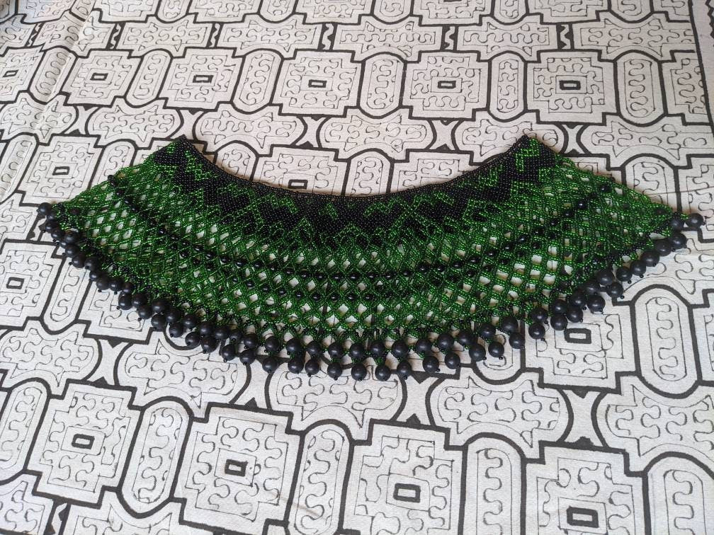 SHAMANIC BIB NECKLACE Maxi Pechera green Unique one of a kind exclusive design with seeds