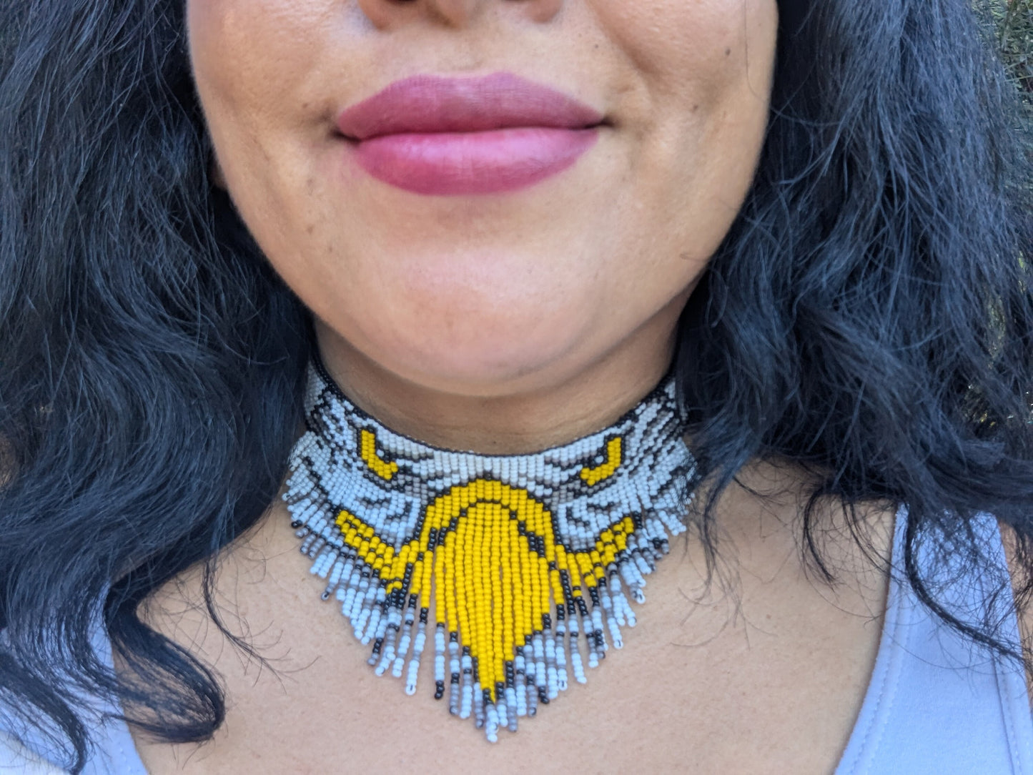 EAGLE EYES NECKLACE bibUnique one of a kind exclusive design native beading beaded choker