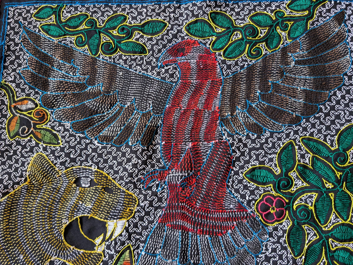 SHIPIBO RED EAGLE tapestry Spirit Animals inspired on Ayahuasca vine vision shrine altar sacred cloth Jaguar snake trilogy
