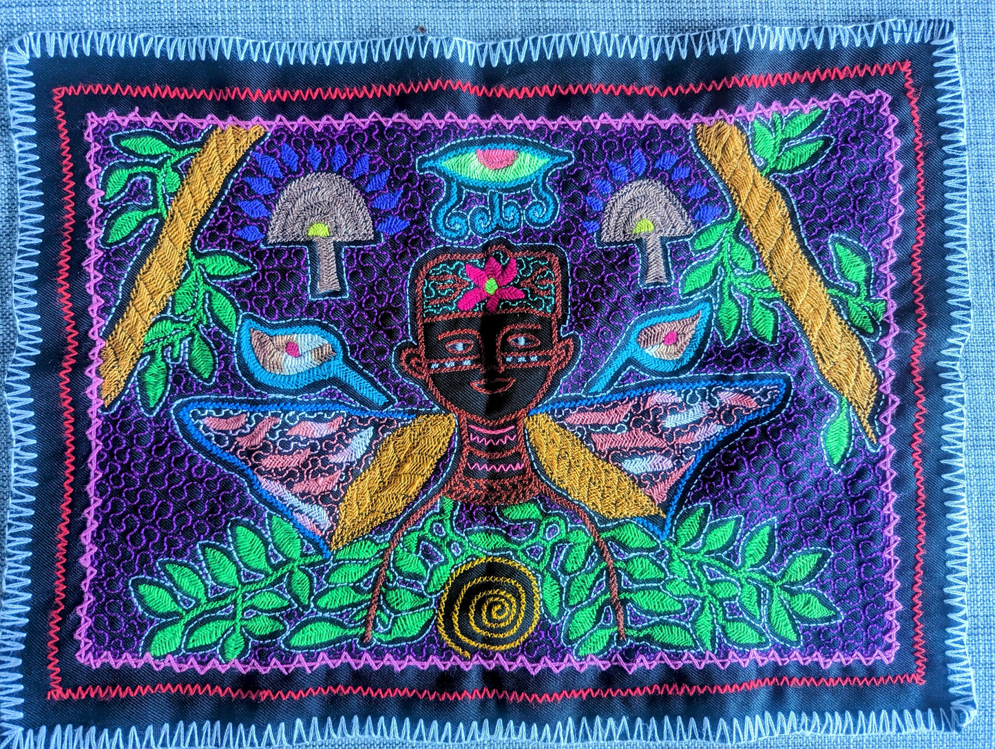 SHIPIBO SHAMAN CURANDERO tapestry Amazonian Shamanic small handmade embroidered cloth Maestro Healer Chaman altar cloth 47x35cms/18.5 x14 in