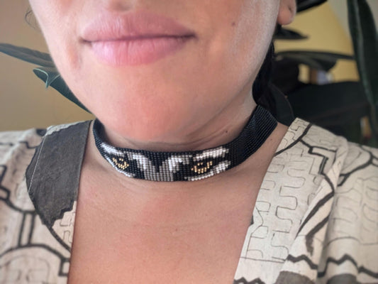 WOLF EYES  NECKLACE bib Unique one of a kind exclusive  design native beading beaded choker