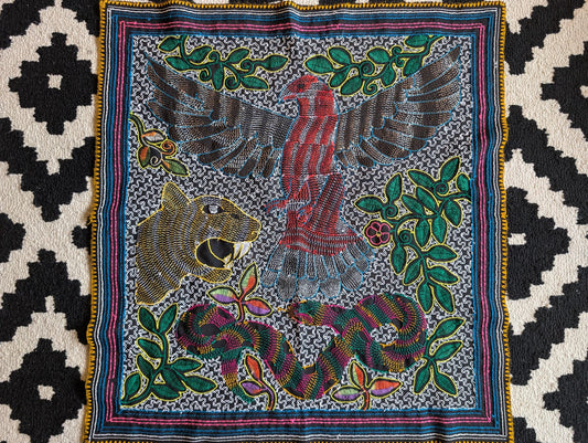 SHIPIBO RED EAGLE tapestry Spirit Animals  inspired on  Ayahuasca vine vision shrine altar sacred cloth Jaguar snake trilogy