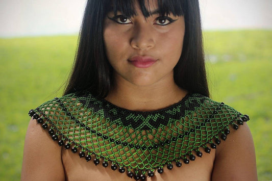SHAMANIC BIB NECKLACE Maxi Pechera  green Unique one of a kind exclusive  design with seeds