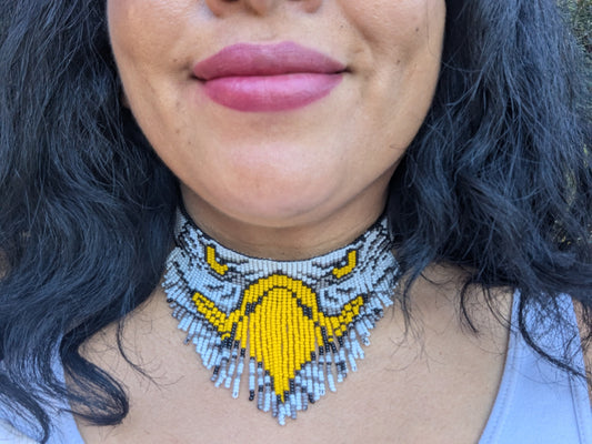 EAGLE EYES  NECKLACE bibUnique one of a kind exclusive  design native beading beaded choker