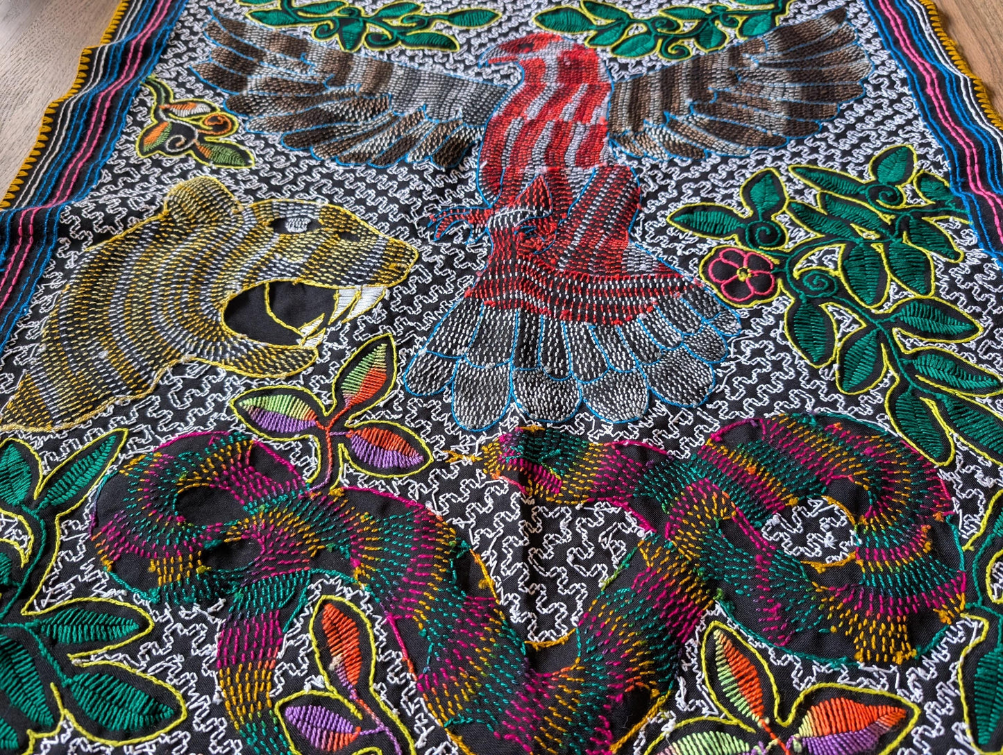 SHIPIBO RED EAGLE tapestry Spirit Animals  inspired on  Ayahuasca vine vision shrine altar sacred cloth Jaguar snake trilogy